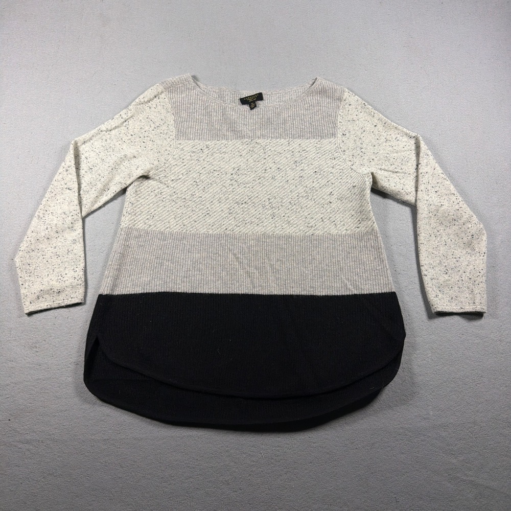 Charter‎ Club Cashmere Sweater Women XL Colorblock Grey Black Quiet Luxury